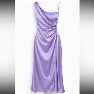RNWY runway Sydney lavender purple satin one shoulder ruched long maxi dress 4